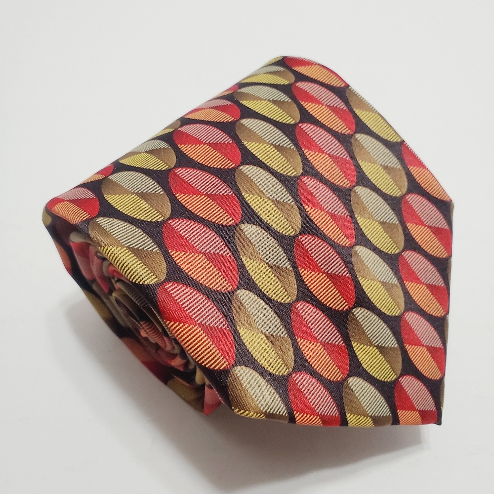 Renzo Necktie Multicolor Geometric Pattern Men's Neck Tie Jacquard Fabric